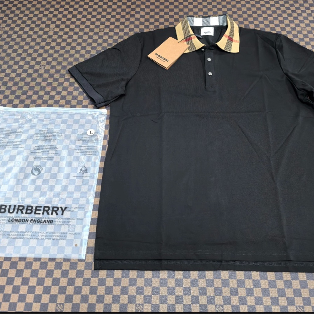 Burberry Black and Tan Polo Shirt with Signature Collar All sizes